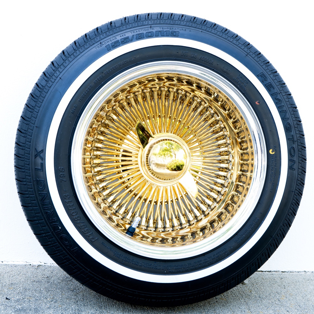 Gold Center 13X7 Reverse 100 Spoke with White Wall Tires 155