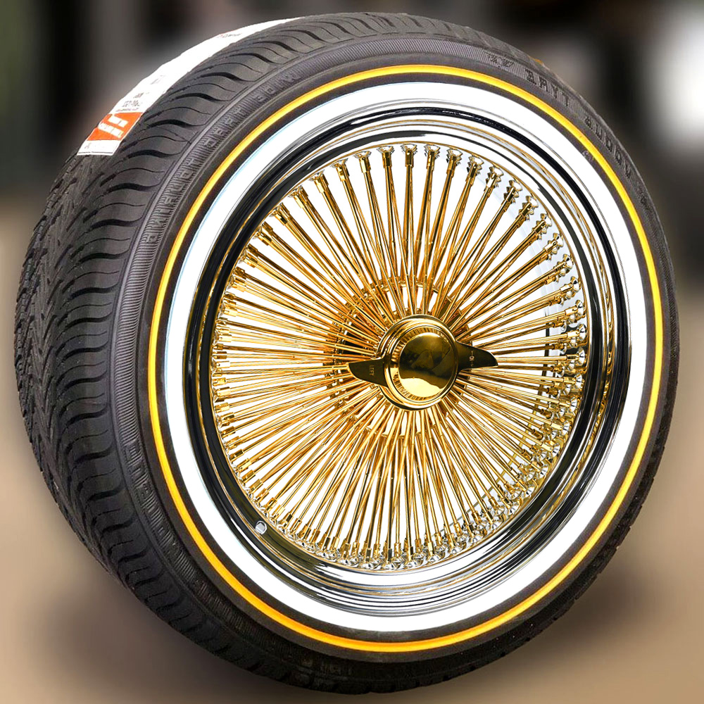 Gold Center 17X8 Wire Wheels Standard 100 Spoke + Vogue Tires (225 ...